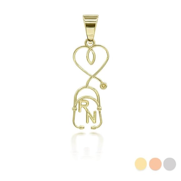 14K Solid Gold Registered Nurse Stethoscope Pendant